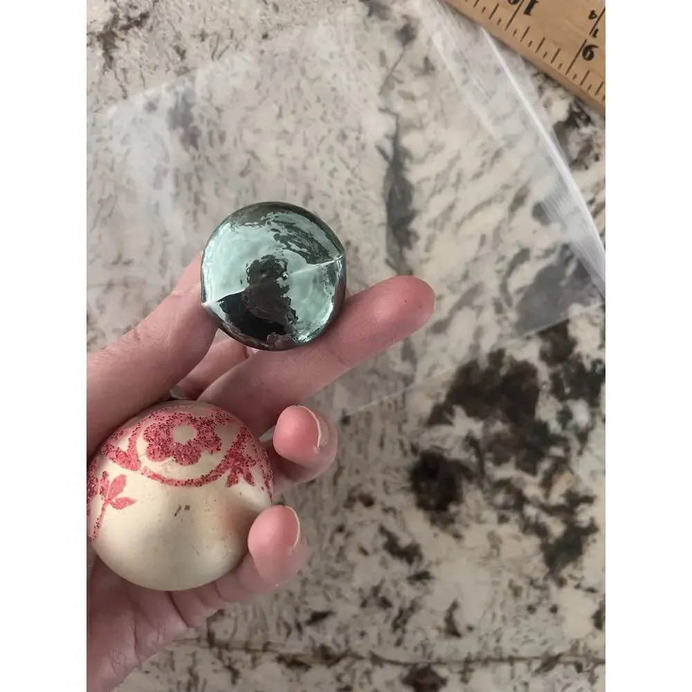 Vintage Mercury Glass Globe And Bell Christmas Ornaments Stenciled 1950s RARE